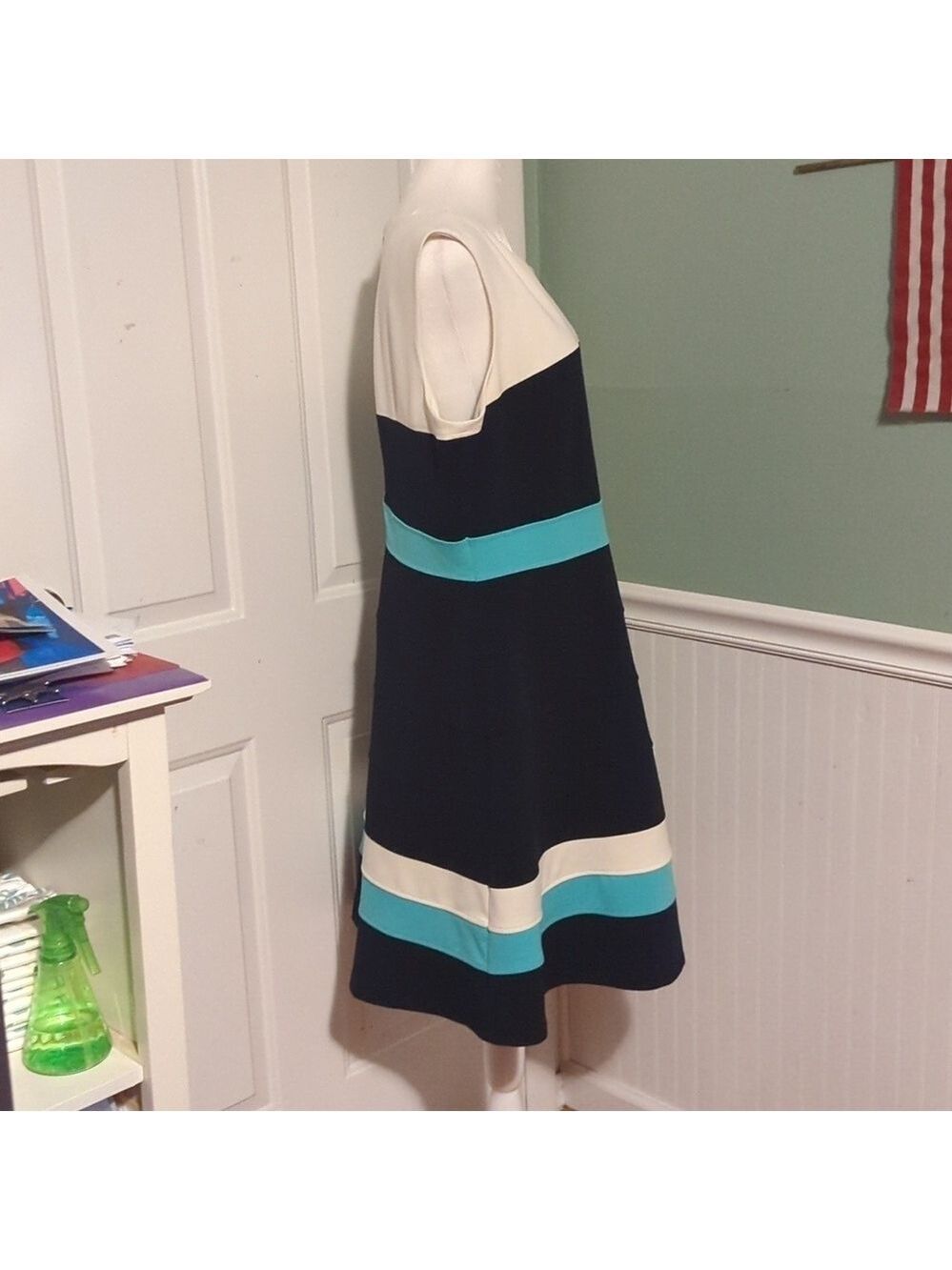 Tommy Hilfiger A Line Dress Navy Teal Cream Size 16 - Picture 10 of 14